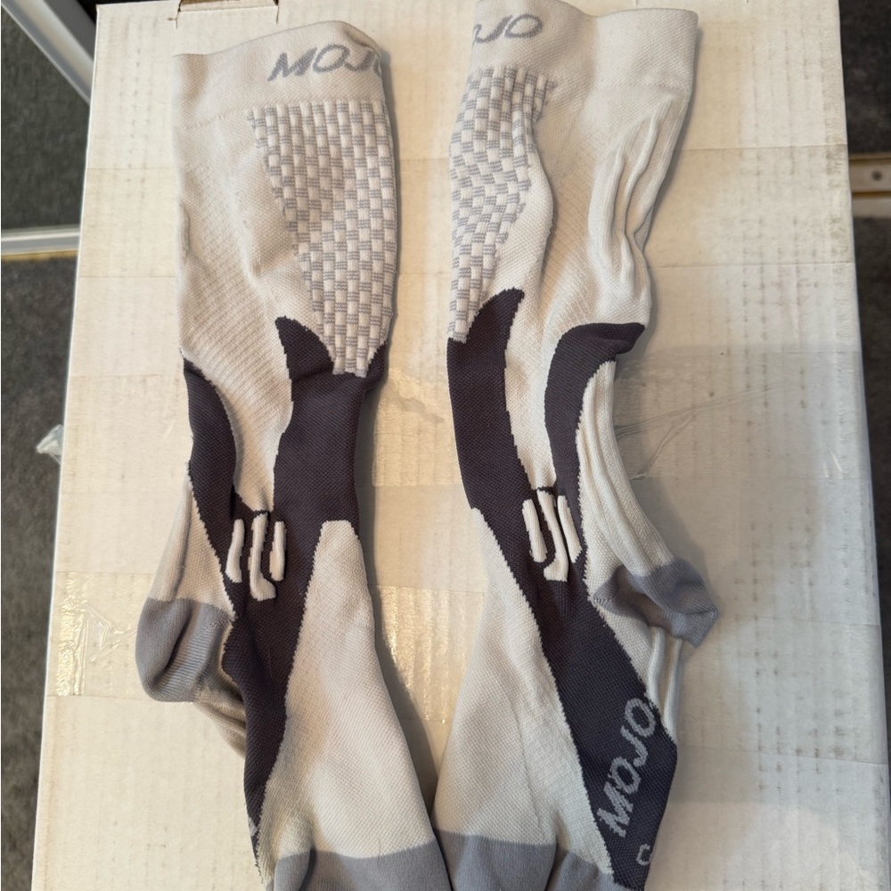 White and Gray Performance Hosiery with Compression